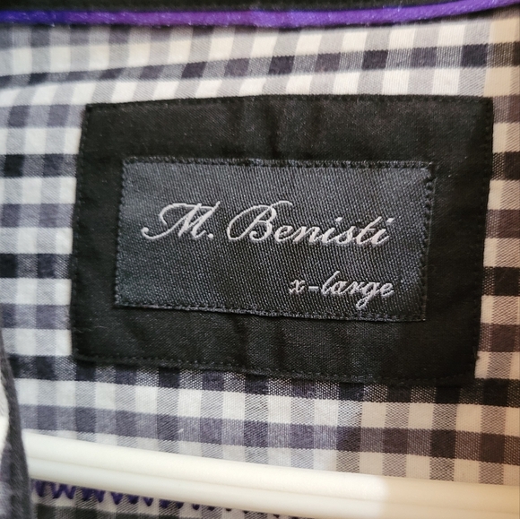 M. Banisti Men's black, gray and white checkered dress shirt Xlarge - Picture 3 of 6